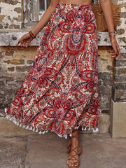 Boho Paisley Print Tassel Maxi Skirt