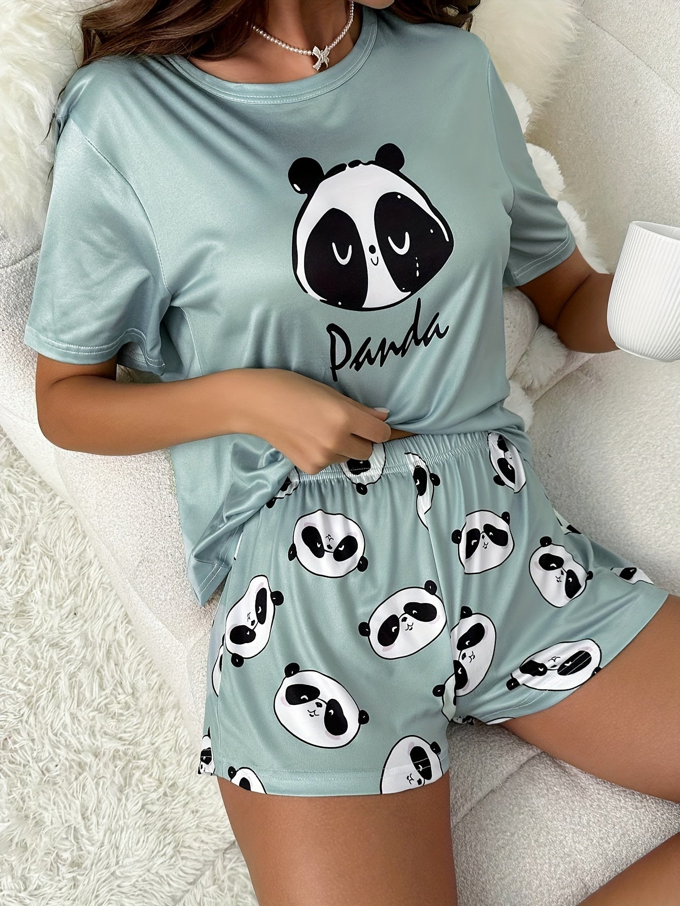 Panda Pajama Set Short Sleeve Top & Shorts Women's Sleepwear