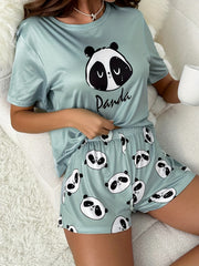 Panda Pajama Set Short Sleeve Top & Shorts Women's Sleepwear