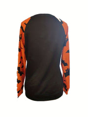 Skeleton Print Colorblock Pullover Sweatshirt for Women