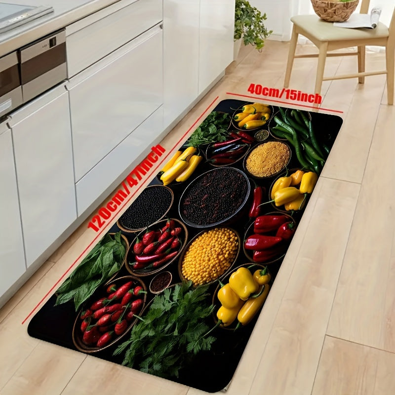 Vegetables Grains Kitchen Mat Colorful Pattern Carpet Realist Style Washable Rug