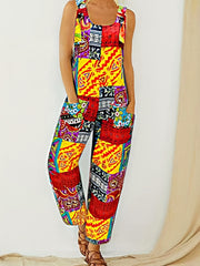Boho Patchwork Print Overall Jumpsuit for Spring & Summer
