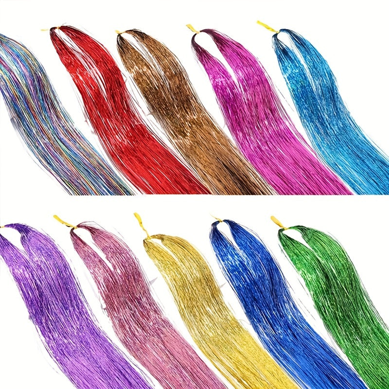 60 96 Cm Sparkle Hair Tinsel Rainbow Colored Strands Hair Extensions