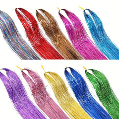 60 96 Cm Sparkle Hair Tinsel Rainbow Colored Strands Hair Extensions