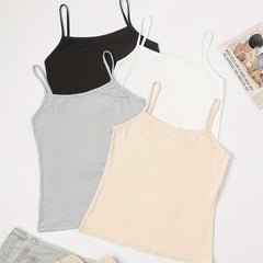 4pcs Solid Cami Tops Crew Neck All-match Women's Lingerie