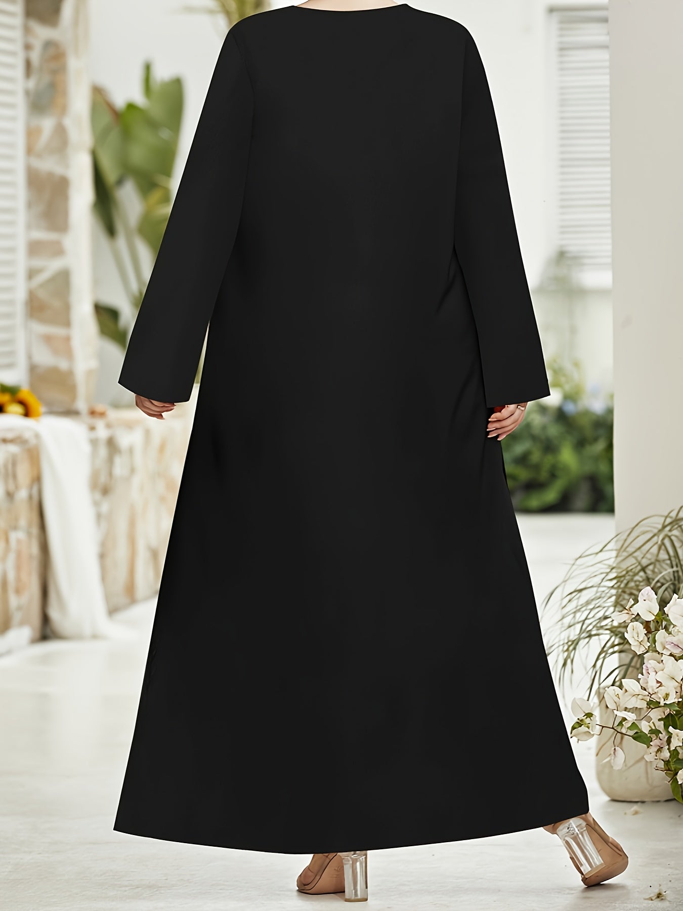 Solid Long Sleeve Loose Fit Maxi Dress