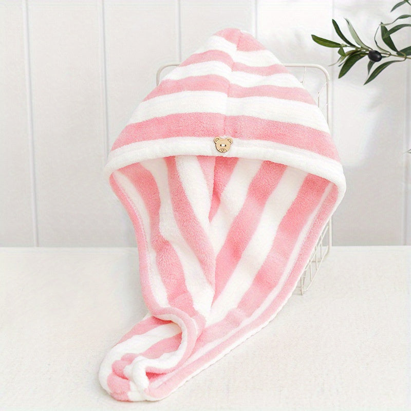 Microfiber Hair Towel Soft Drying Cap Striped Absorbent Quick Wrap Long Hair