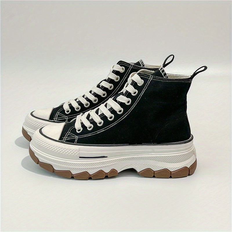 Women's High Top Canvas Sneakers Round Toe Lace Up Platform Walking