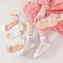 Girls Bunny Ice Silk Mesh Crew Socks For Kids