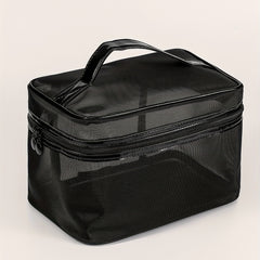 Clear Mesh Square Makeup Bag With Handle Portable Cosmetic Bag