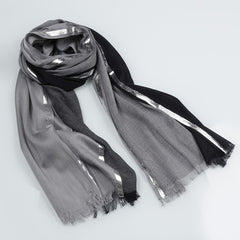 Rayon Casual Scarf Solid Golden & Silver Stripe Tassel Headwrap