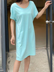 Cut Out Short Sleeve NightDress Crew Neck Pajama Dress