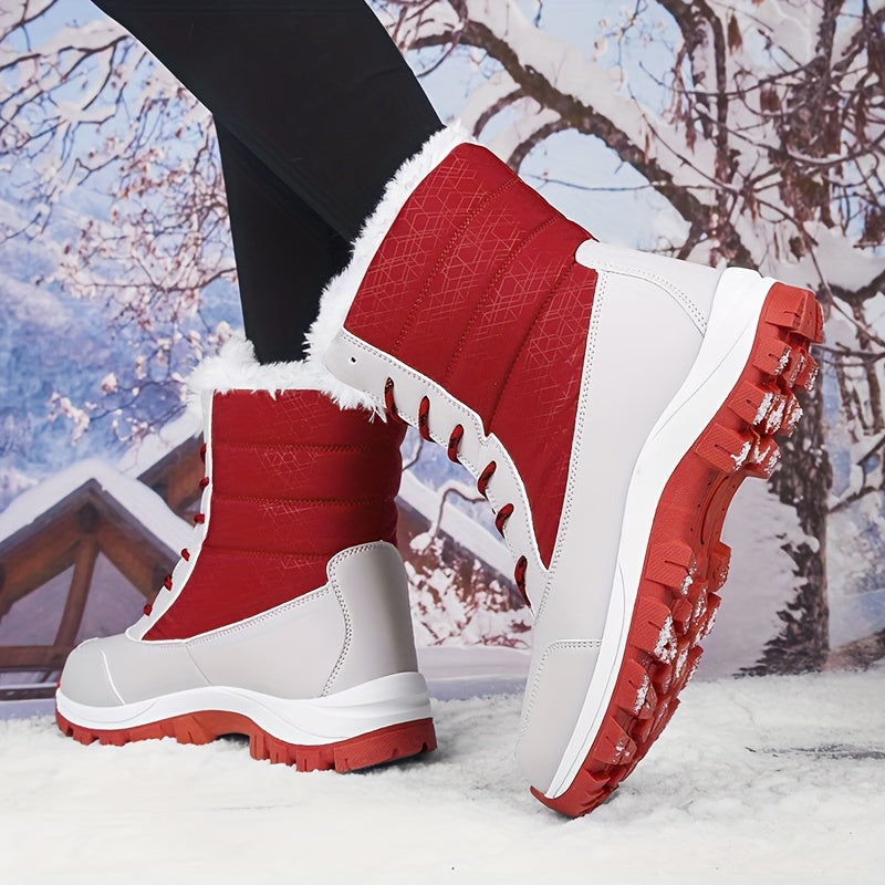 Red Plush Lined Thermal Snow Boots Soft Winter Shoes