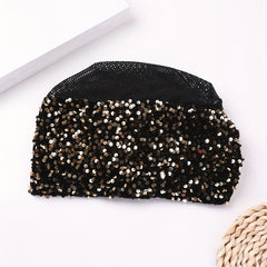Golden Sequin Beanie Lace Flower Turban Cap Mesh Head Scarf Hijab Chemo Hats