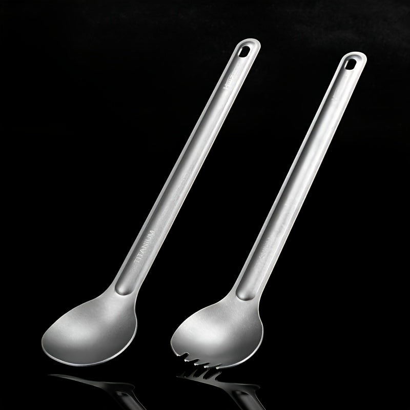 HWZBBEN Titanium Long Handle Fork & Spoon Set for Camping