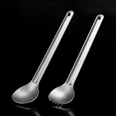 HWZBBEN Titanium Long Handle Fork & Spoon Set for Camping