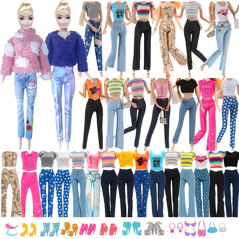 12pcs Doll Clothing Set for 11.5 In Dolls - Tops, Pants, Accessories - Fun