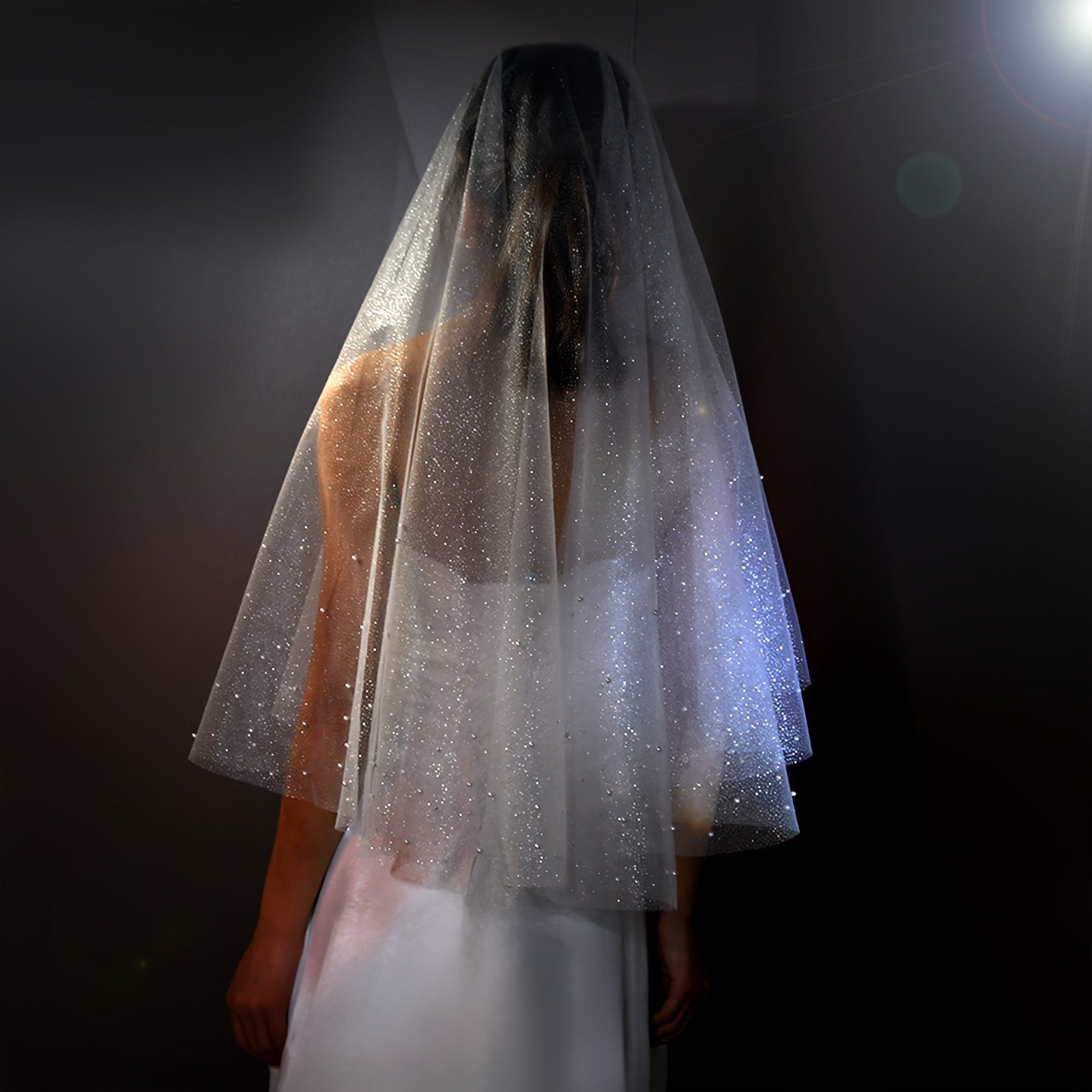 Sparkling Starlight Tulle Veil with Pearl Embellishments for Weddings