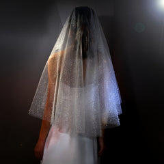 Sparkling Starlight Tulle Veil with Pearl Embellishments for Weddings