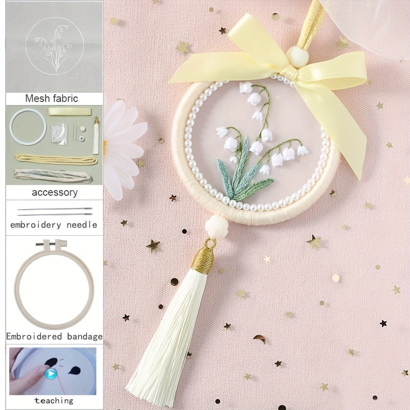 Embroidery DIY Pendant Kit - Flower Design