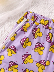 Girls Mushroom Graphic Elastic Waist Sports Casual Shorts