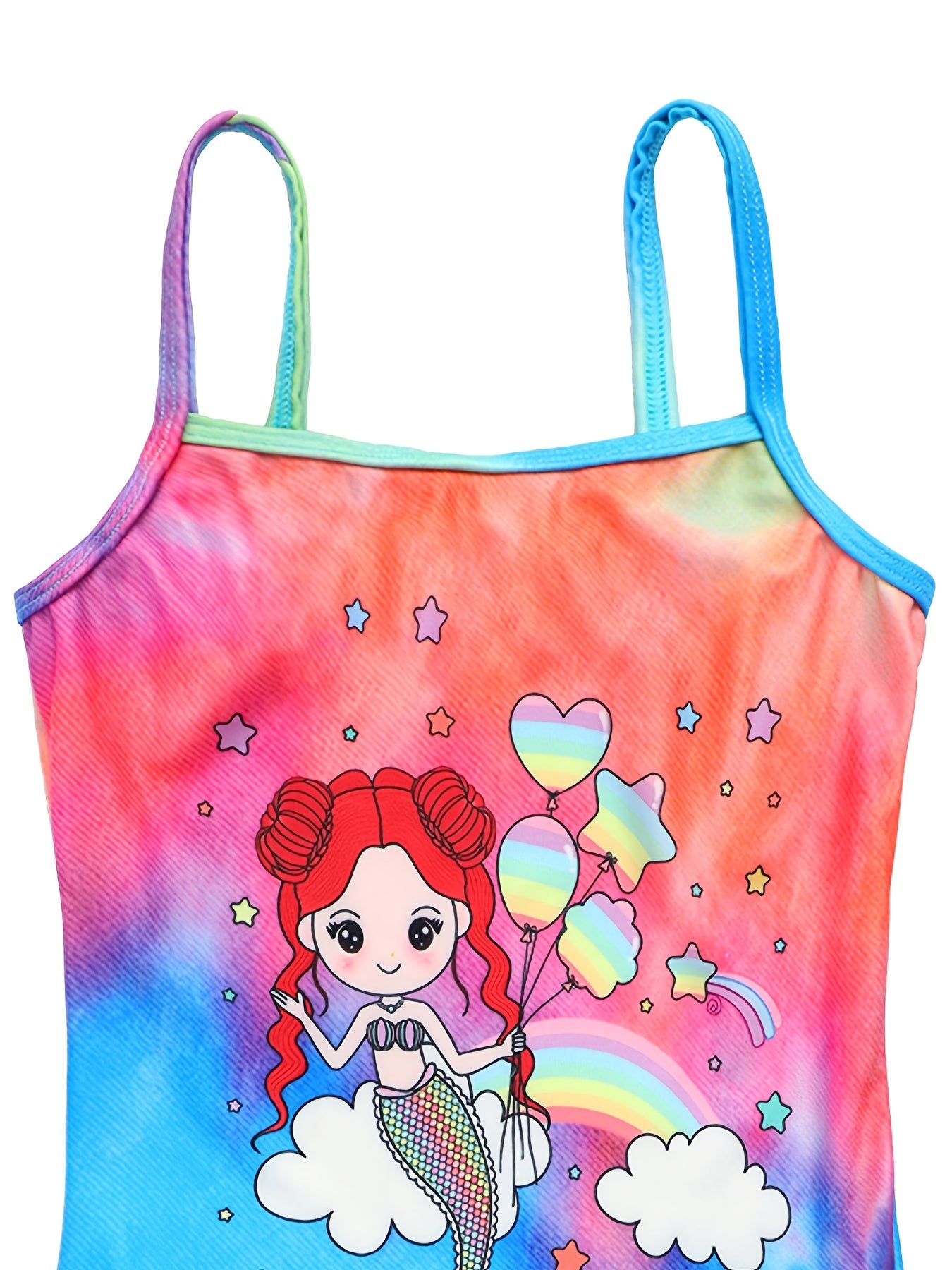 Toddler Girls Swimsuit Tie Dye Mermaid Rainbow Print Sleeveless Swimwear