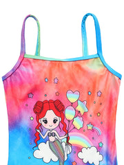 Toddler Girls Swimsuit Tie Dye Mermaid Rainbow Print Sleeveless Swimwear