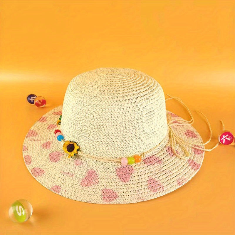 Children's Sunflower Love Straw Hat Foldable Sunshade Beach Hat