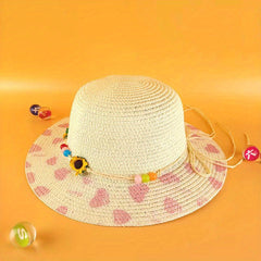 Children's Sunflower Love Straw Hat Foldable Sunshade Beach Hat