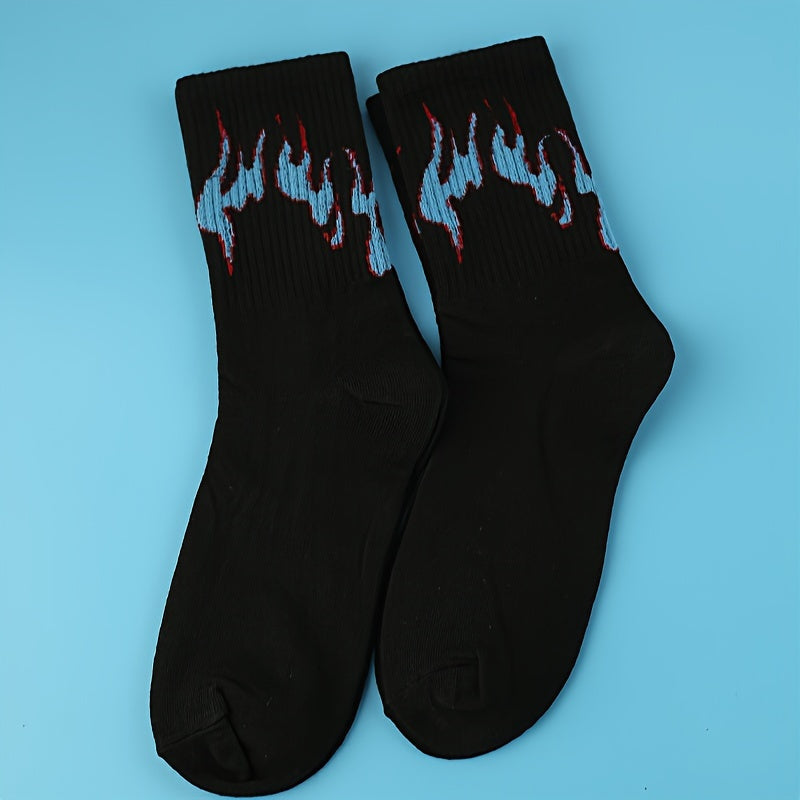 3 Pairs Flame Print Socks Women's Mid Tube Stockings