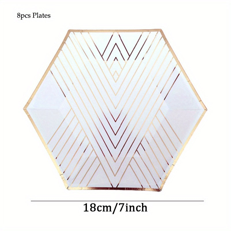 Disposable Stripe Gilded Party Tableware Set