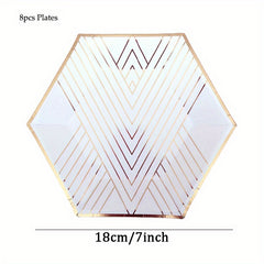 Disposable Stripe Gilded Party Tableware Set