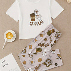 Giraffe Print Pajamas Set Short Sleeve Crew Neck Top & Pants
