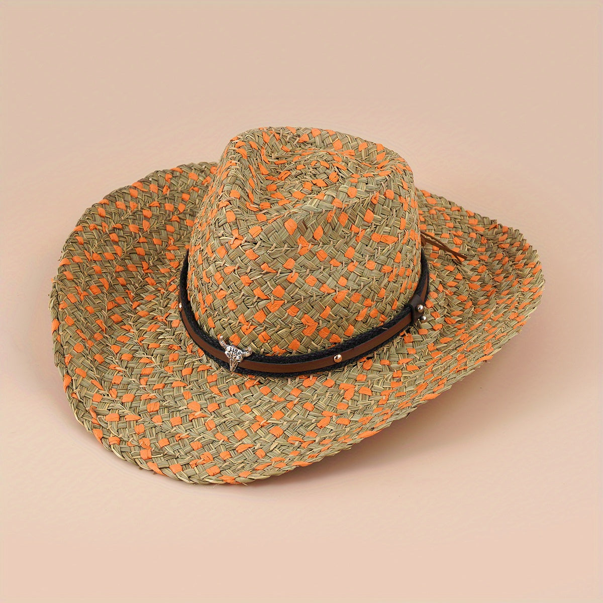 Braided Cow Head Strap Sun Hat Cowboy Style Sun Hat