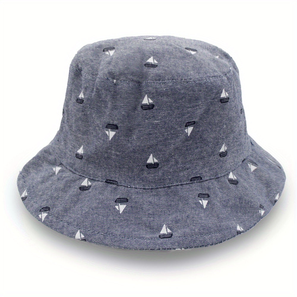Kids Denim Casual Print Basin Hat Wide Brim Sunscreen Fisherman Hat