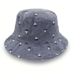 Kids Denim Casual Print Basin Hat Wide Brim Sunscreen Fisherman Hat