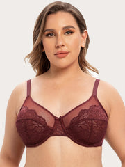 Floral Lace Full Cover Minimizer Underwire Bra