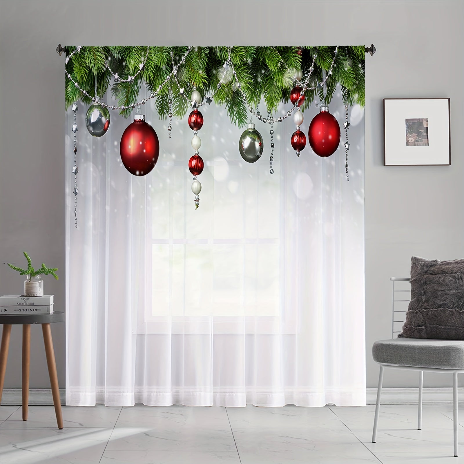 Leaf Balloon Pattern Sheer Curtain Christmas Decoration