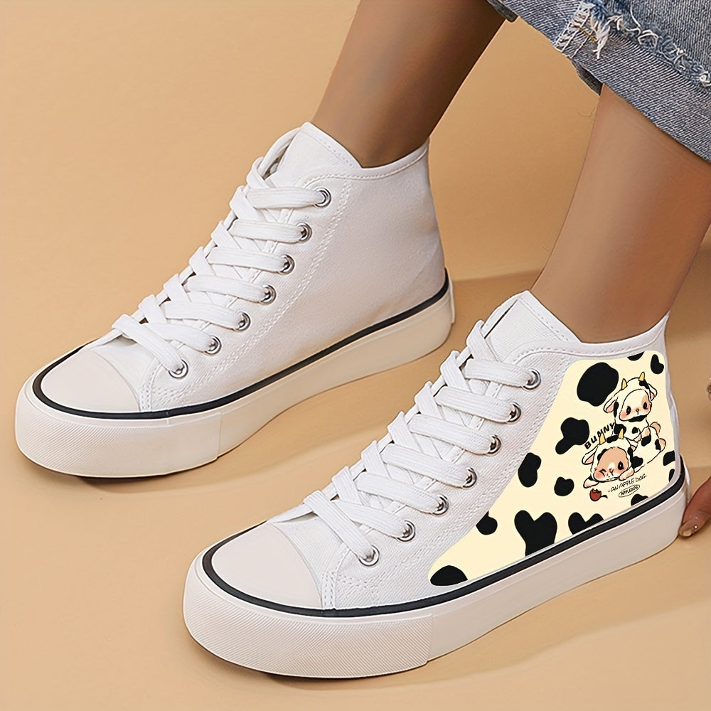 Bunny and Cow Printed High Top Sneakers for Women