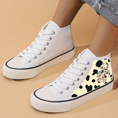 Bunny and Cow Printed High Top Sneakers for Women