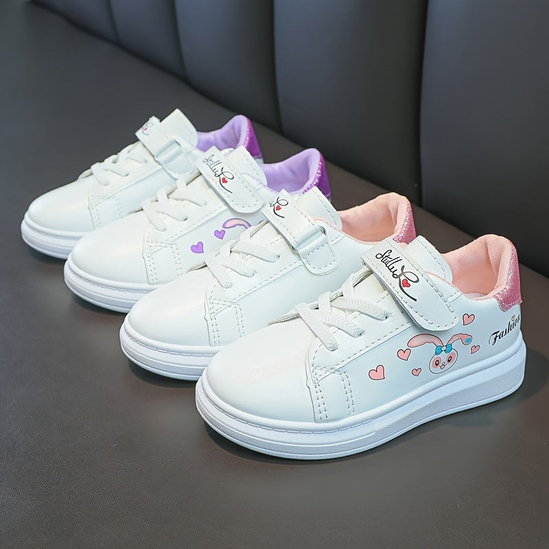 Girl's Cartoon Pattern Sneakers Hook And Loop Fastener Shoes For Kids