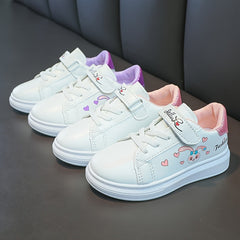 Girl's Cartoon Pattern Sneakers Hook And Loop Fastener Shoes For Kids