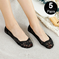 5 Pairs Non Slip Lace Low Cut Socks for Flats