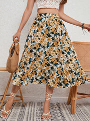 Floral Print Elastic Waist Skirt for Spring & Summer