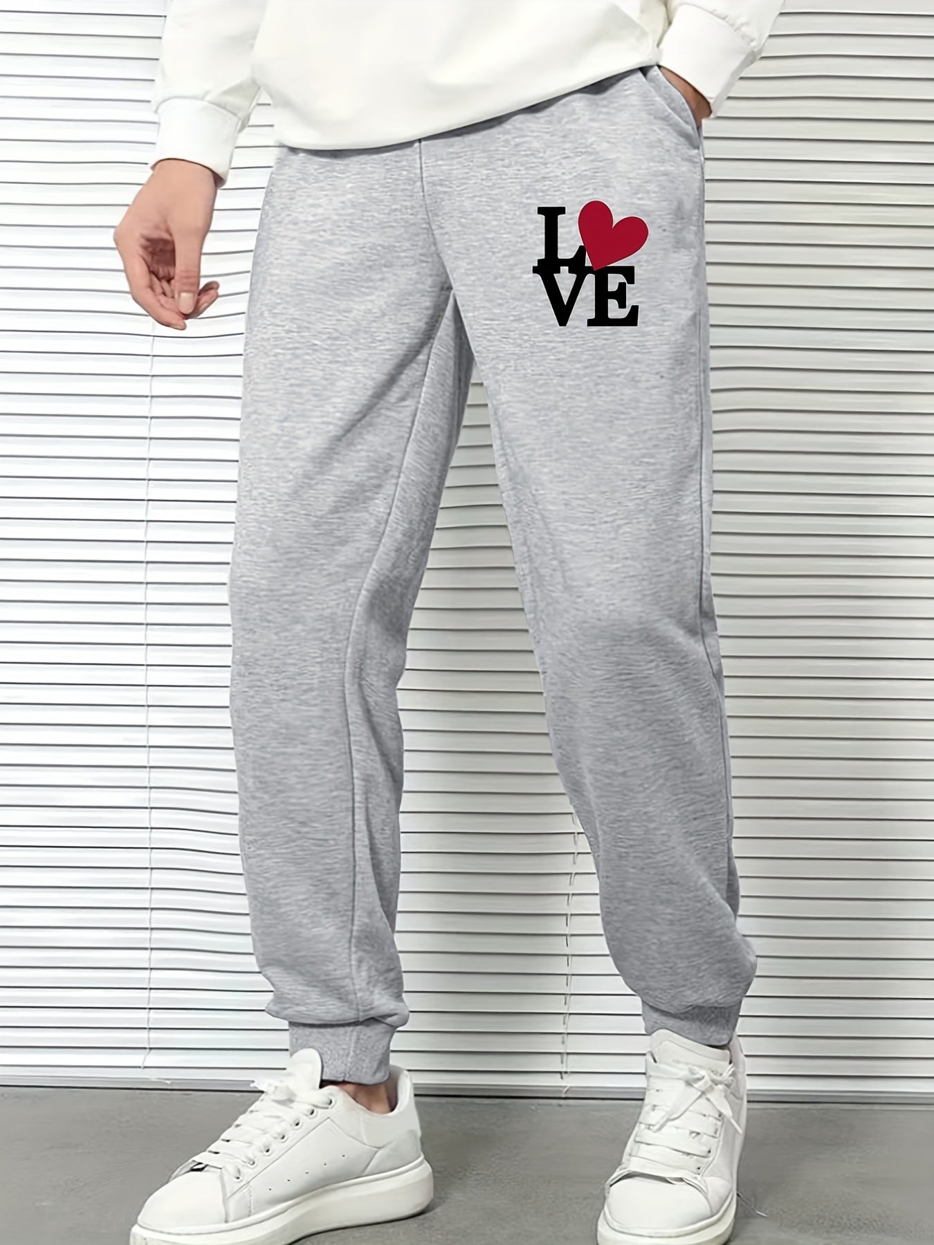 Men s Love Print Sports Pants Casual Drawstring Jogging Trousers