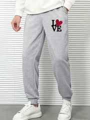 Men s Love Print Sports Pants Casual Drawstring Jogging Trousers