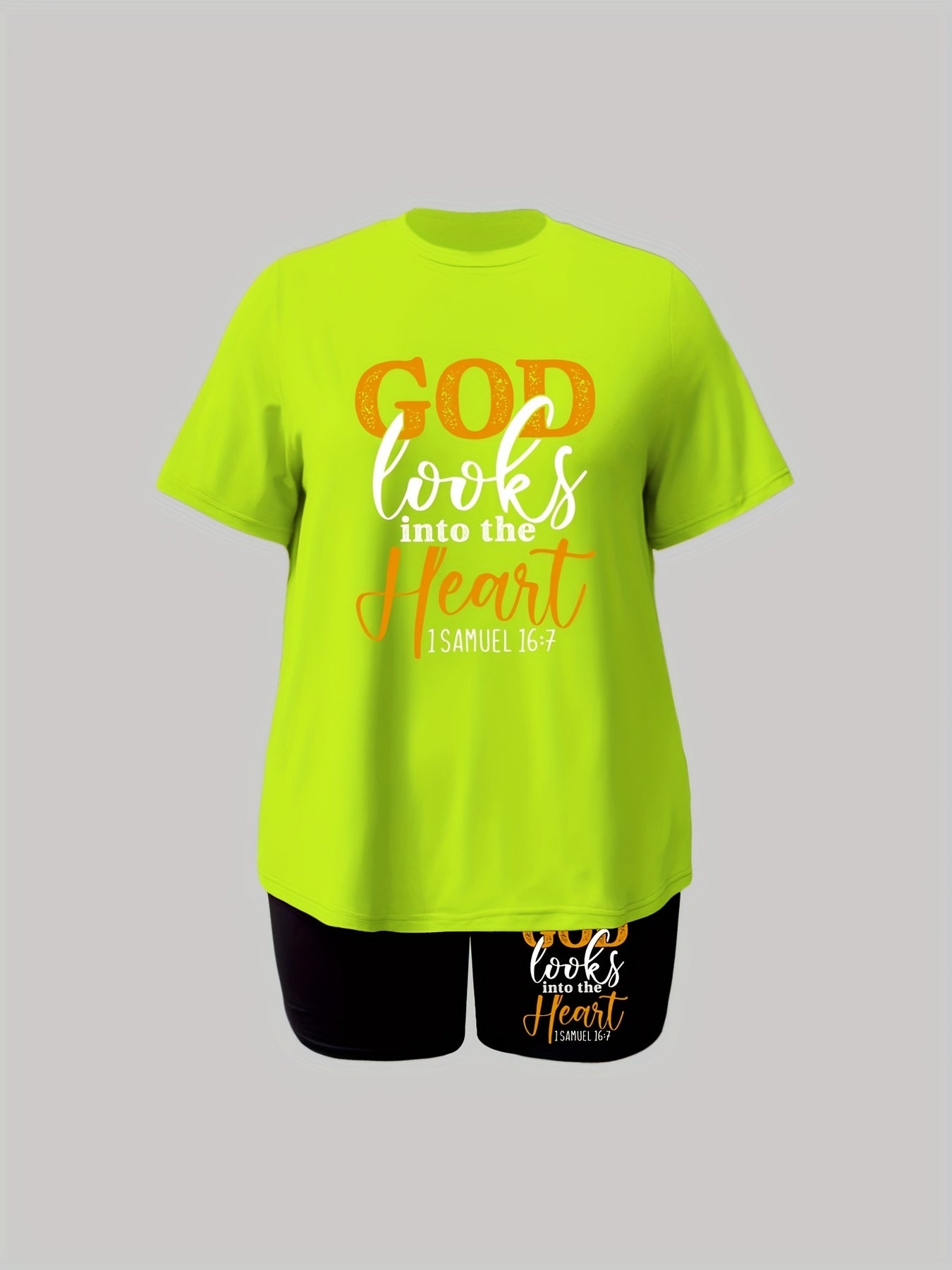 Slogan Print Tee & Shorts Outfits 2 Piece Set