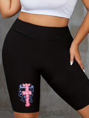 Women's Letter Print High Rise Biker Shorts