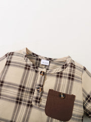 Boys Plaid Outfit Long Pants & Polo Shirt Short Sleeves Casual Kids Clothes