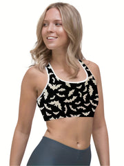 Halloween Bat Print Racer Back Gym Bra